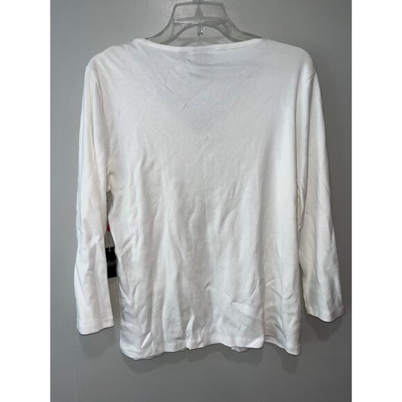 Rafaella Womens White 3/4 Sleeve Top With Gold Zipper Small - Picture 2 of 10